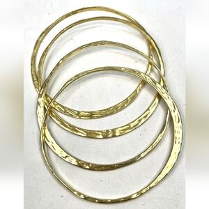 Veronese Italy 18K Gold Vermeil Sterling Silver Hammered Bangle Bracelet Set 8"